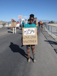 Vera at Creech drone base protest, photo by Felice Cohen-Joppa