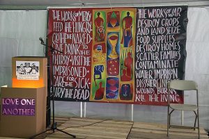 Stage at Catholic Worker gathering in Las Vegas, photo by Mike Wisniewski